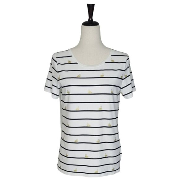 Talbots Tops - Talbots White Striped Gold Swan Patterned Crewneck T-Shirt Size S